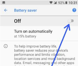 Android Oreo 8.0 डिवाइस में बैटरी सेवर को अक्षम करें