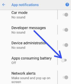 Android Oreo 8.1 पर बैटरी उपयोग अधिसूचना को अक्षम करें