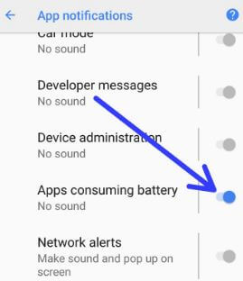 Android 8.1 Oreo में बैटरी उपयोग अधिसूचना सक्षम करें