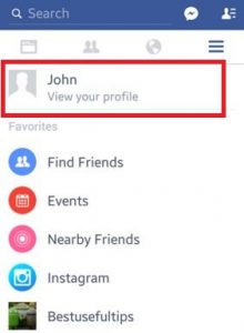 फेसबुक प्रोफाइल नाम पर टैप करें