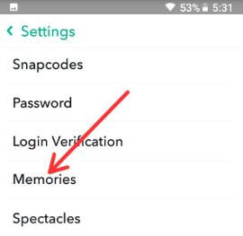 Snapchat Android में यादें सेटिंग्स
