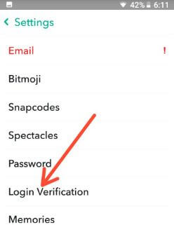 स्नैपचैट लॉगइन सत्यापन सेटिंग्स एंड्रॉइड