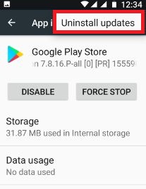 त्रुटि 103 को ठीक करने के लिए Google Play स्टोर अपडेट को अनइंस्टॉल करें